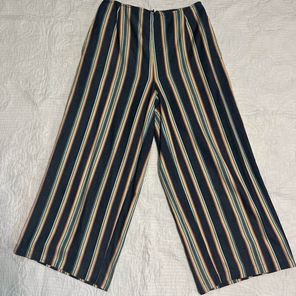 O'Neill Black Wide-Leg Ankle Pants with Multicolor Stripes